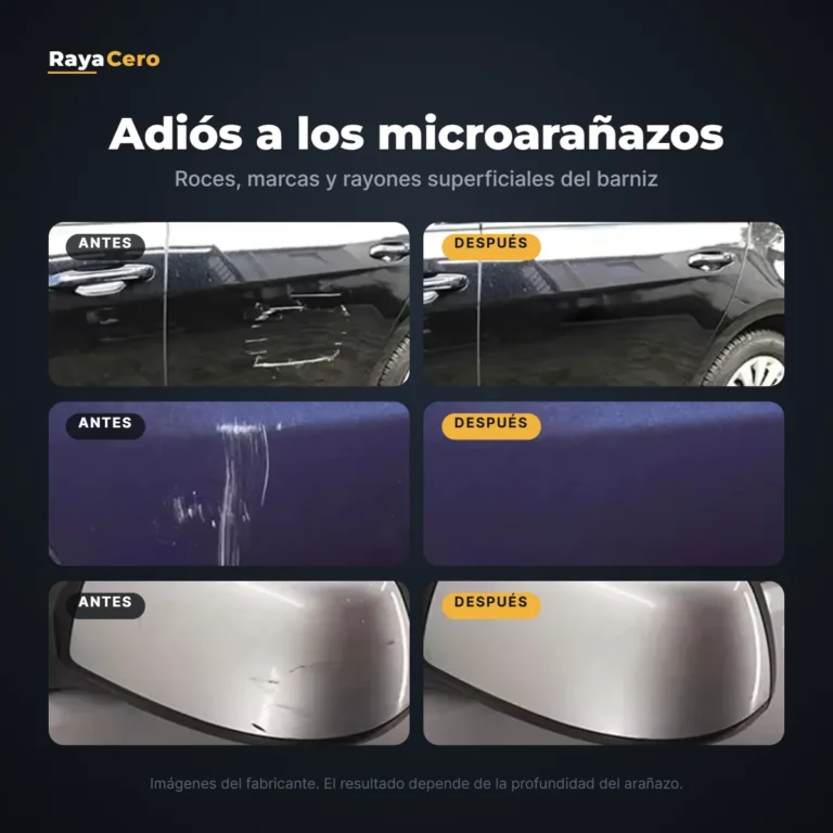 Antes y después de quitar rayones superficiales del coche con la crema RayaCero