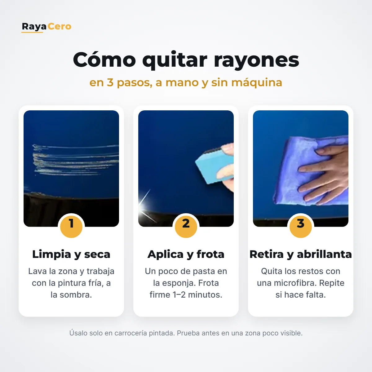 Cómo quitar rayones del coche en 3 pasos: limpiar, aplicar con la esponja y abrillantar