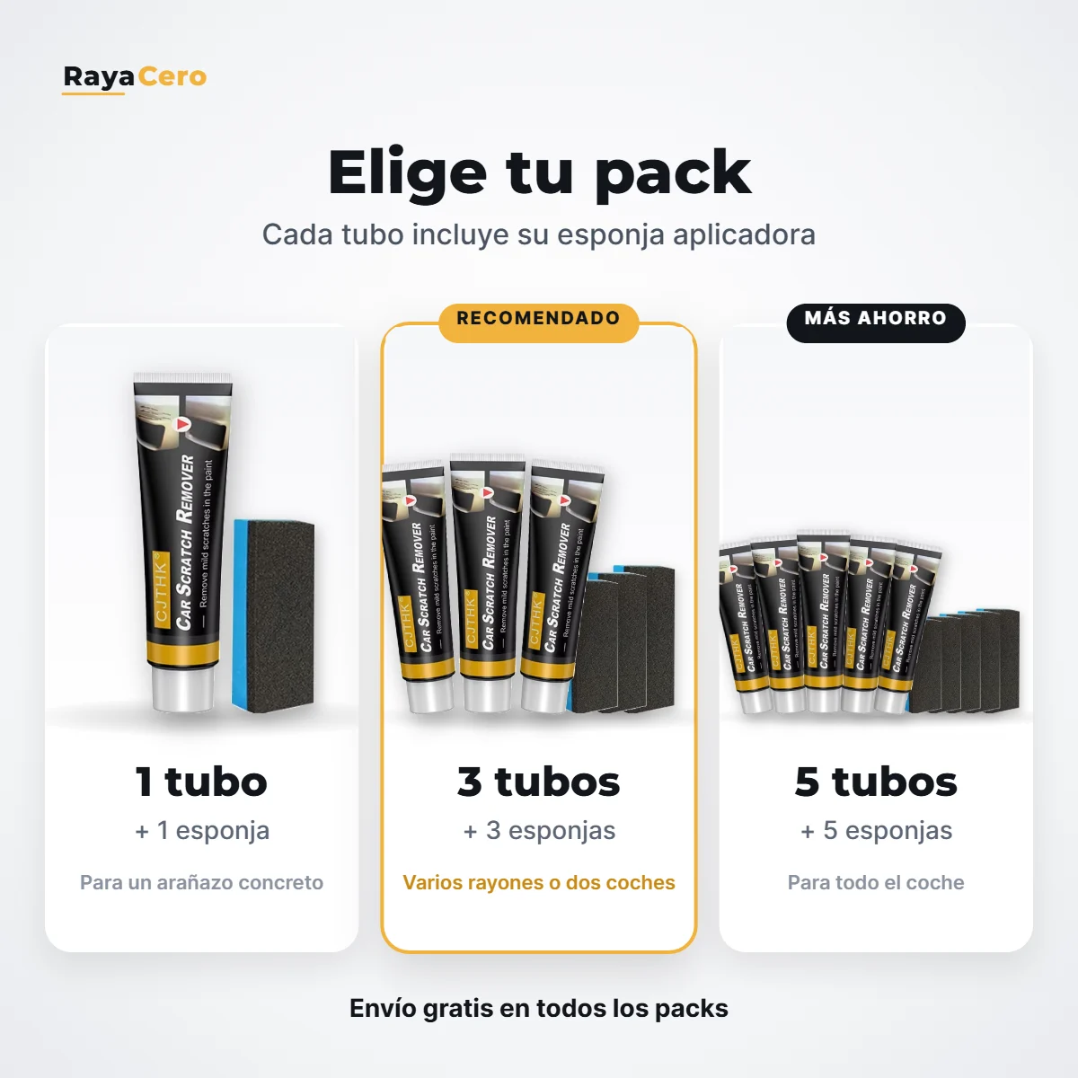 Packs de quita arañazos para coche: 1, 3 o 5 tubos con esponja