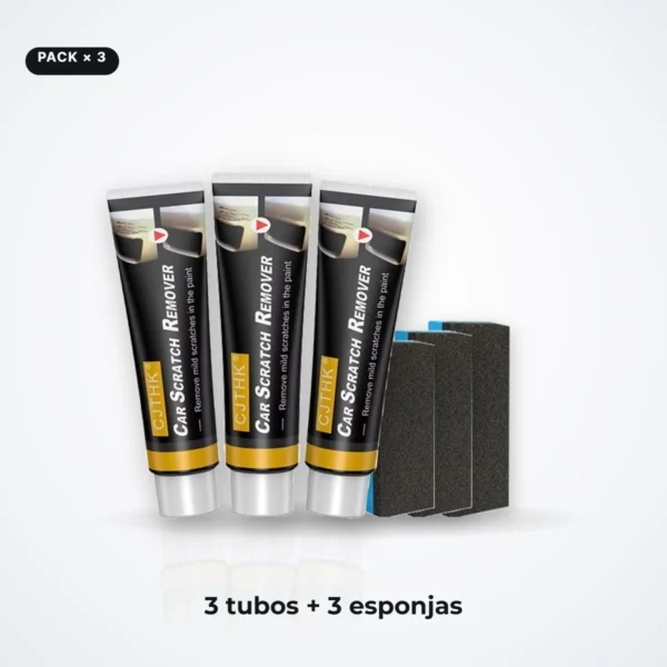 Pack de 3 tubos de crema quita arañazos con 3 esponjas